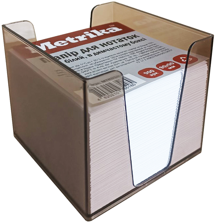 Блок паперу для нотаток, не склеєний, 90х90мм, 900арк, білий, в димчатому боксі, Metrika